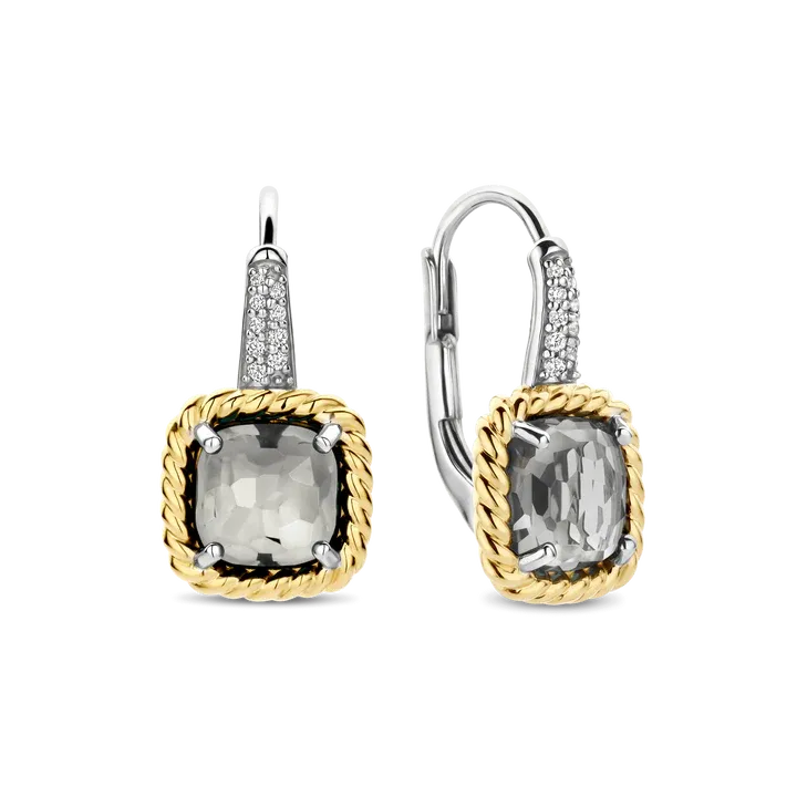 TI SENTO Milano | Orecchini a monachella in argento 925 placcato oro con cristallo fumè e zirconi