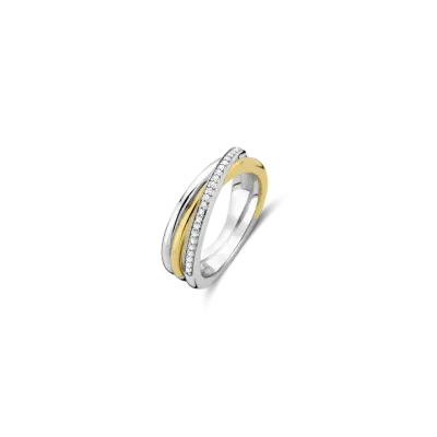 TI SENTO Milano | Anello fascione in argento 925 placcato oro giallo con zirconi
