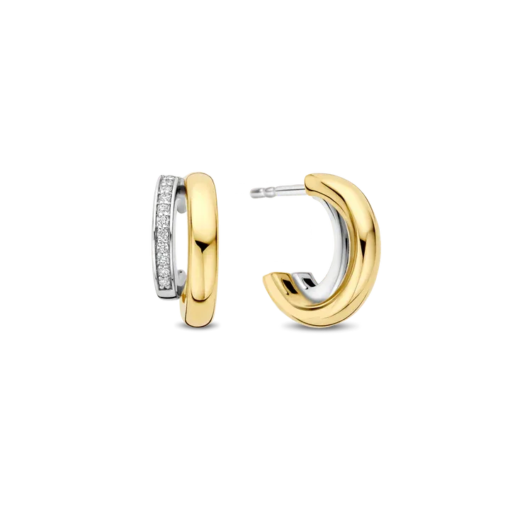 TI SENTO Milano | Orecchini mezzi cerchietti in argento 925 placcato oro giallo e zirconi