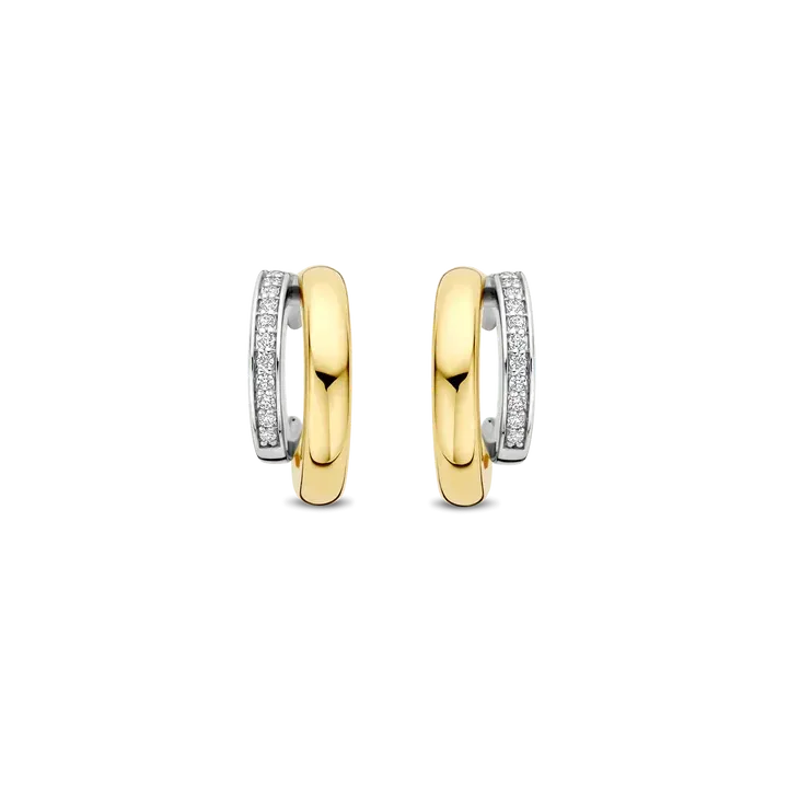 TI SENTO Milano | Orecchini mezzi cerchietti in argento 925 placcato oro giallo e zirconi