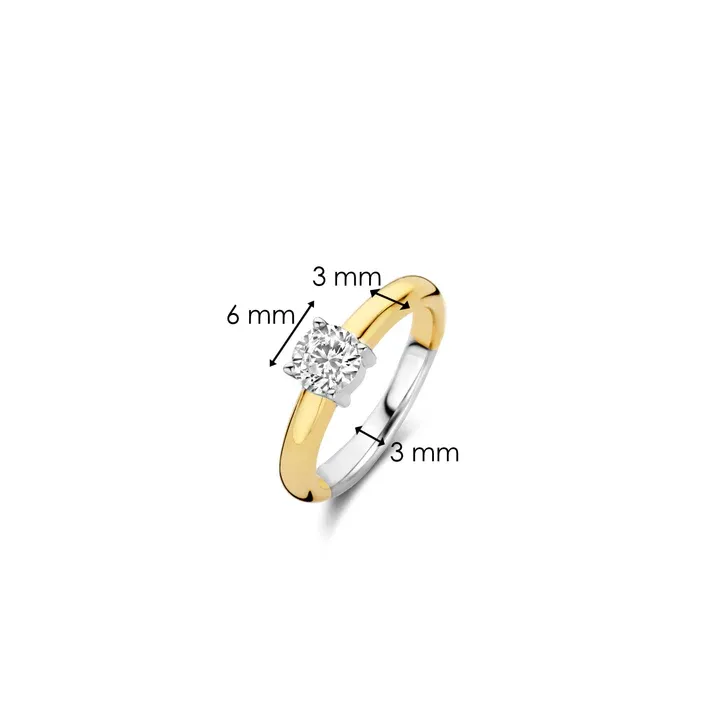 TI SENTO Milano | Anello solitario in argento 925 placcato oro con zircone