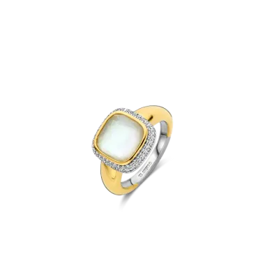 TI SENTO Milano | Anello solitario in argento 925 placcato oro con madreperla e zirconi TI SENTO Milano | Anello solitario in argento 925 placcato oro con madreperla e zirconi