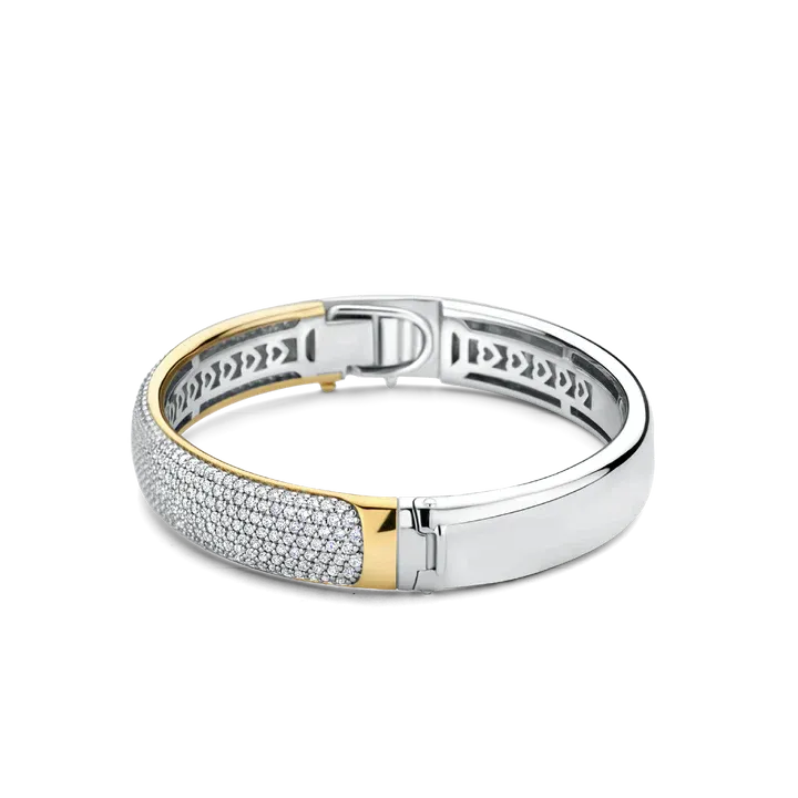 TI SENTO Milano | Bracciale rigido bicolore in argento 925 placcato in oro giallo con zirconi pavè