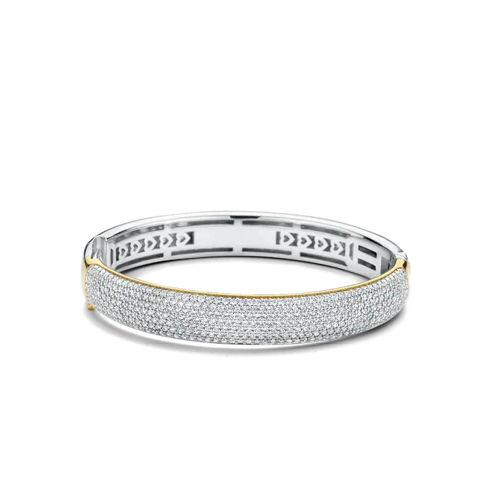 TI SENTO Milano | Bracciale rigido bicolore in argento 925 placcato in oro giallo con zirconi pavè