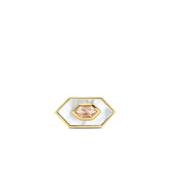 TI SENTO Milano | Anello geometrico in argento 925 placcato oro giallo con madreperla