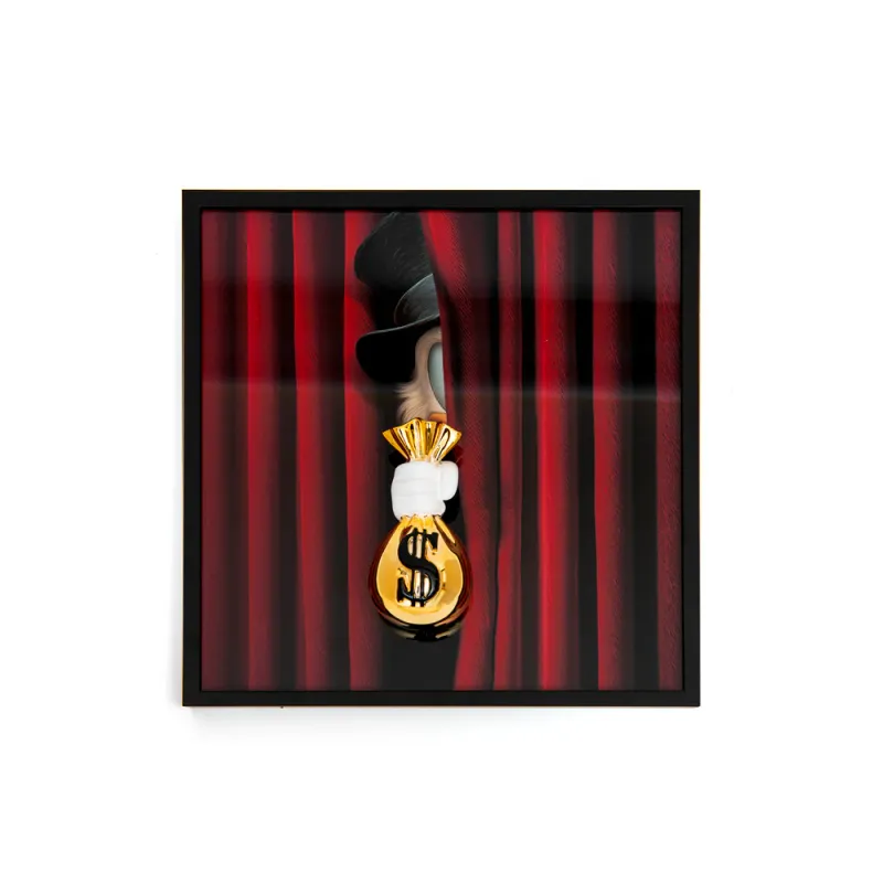 Sequenze Quadro a rilievo "Money Bag On Stage" 40x40 cm Edizione Limitata n. 041/999