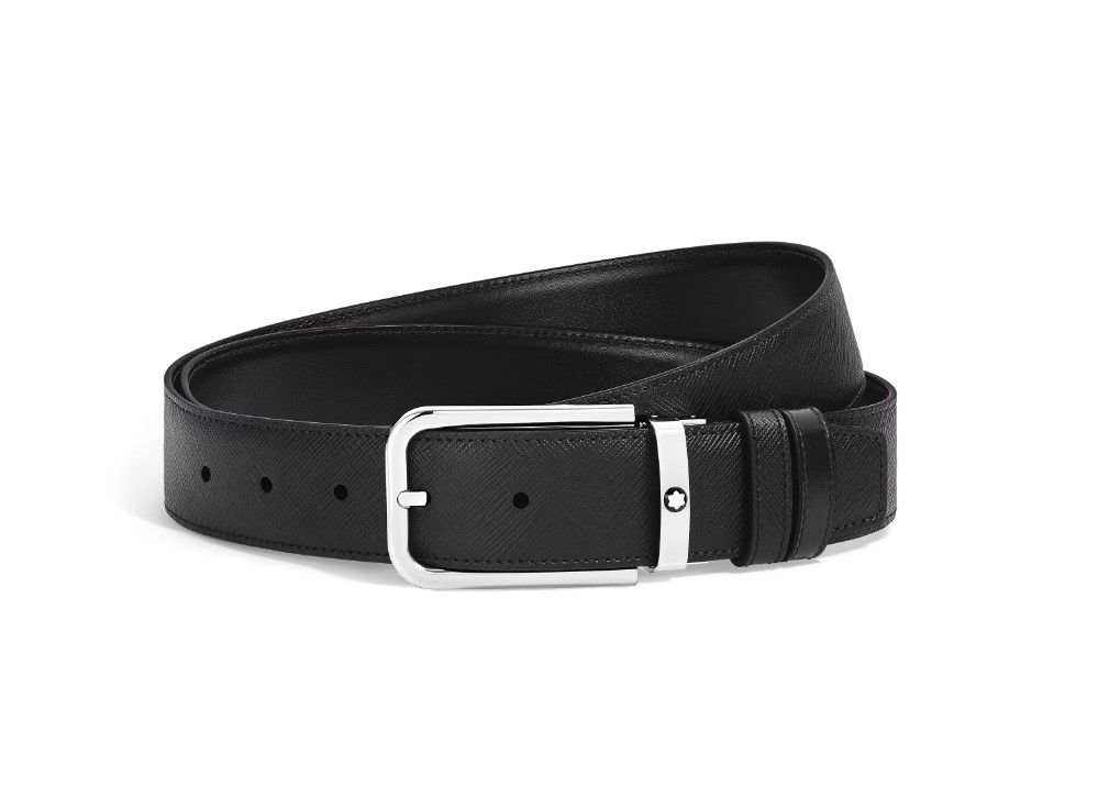 Montblanc 223411 Cintura Reversibile 35 mm in pelle nera sartorial e Meisterstück con fibbia rettangolare Montblanc 223411 Cintura Reversibile 35 mm in pelle nera sartorial e Meisterstück con fibbia rettangolare