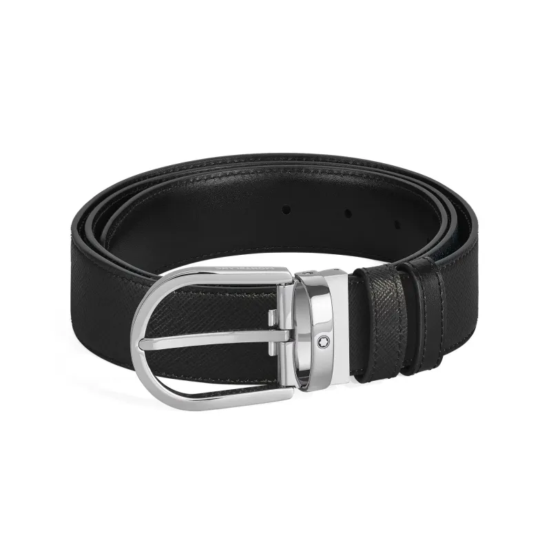Montblanc 198448 Cintura Reversibile 35 mm in pelle saffiano e  Meisterstück nera con fibbia a ferro di cavallo