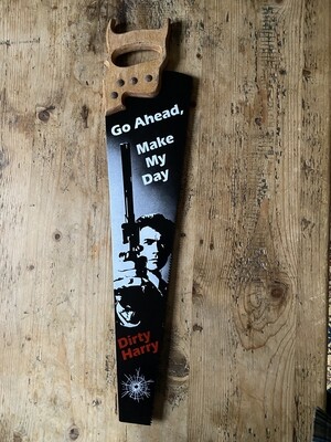 Hand Painted Vintage Saw. Make My Day Sign. Dirty Harry Clint Eastwood.