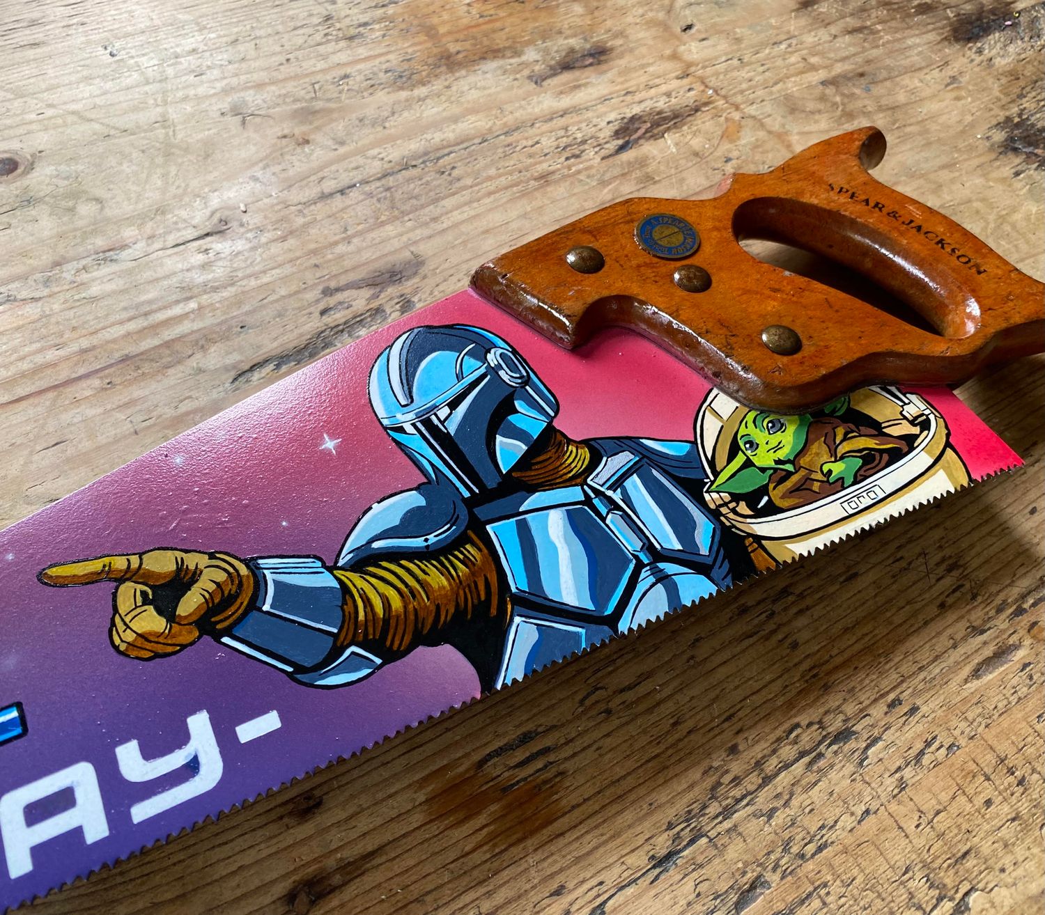 Hand Painted Saw. Sign. Mandalorian. Unique original art