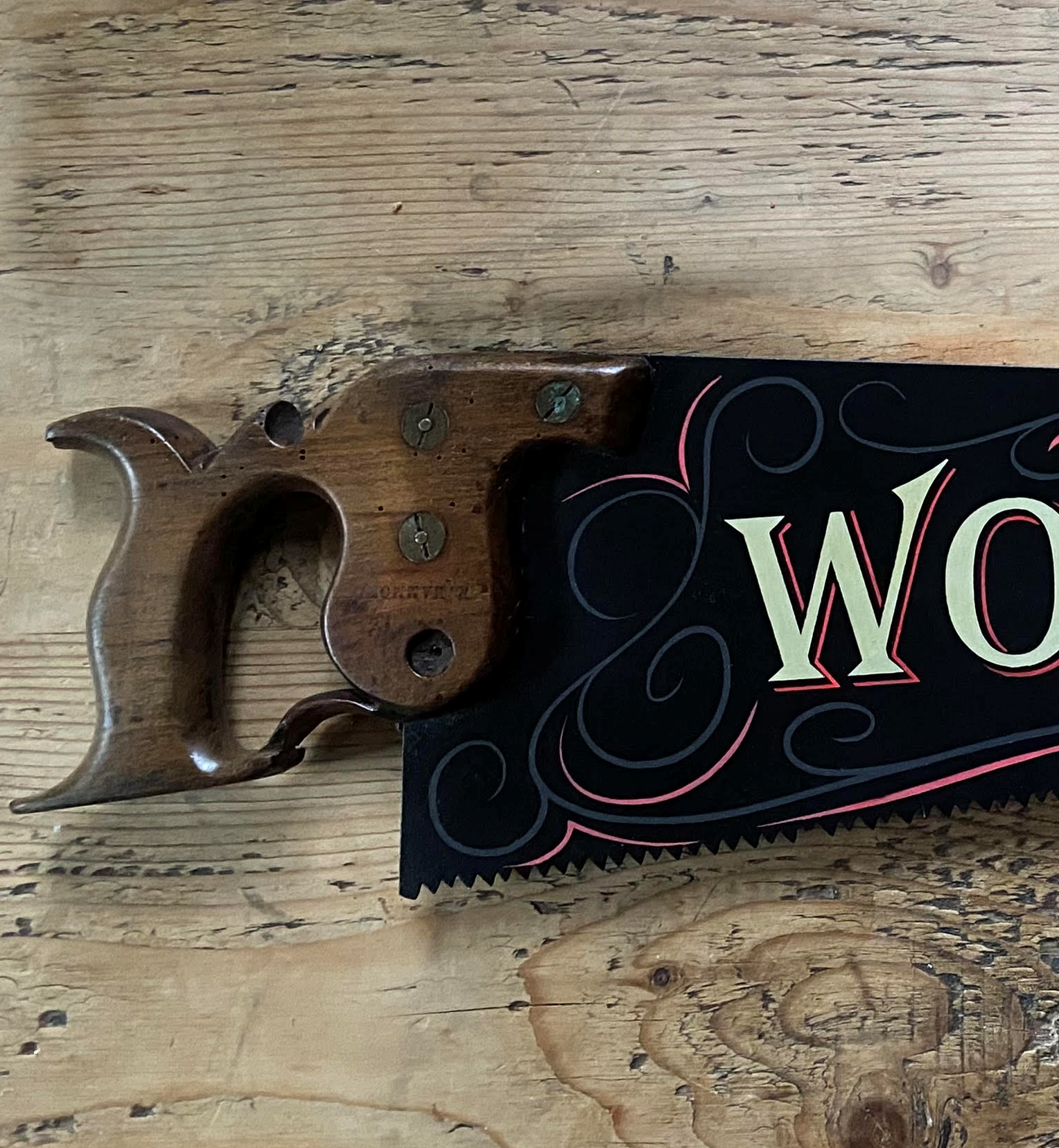 Hand Painted Saw 1, Workshop Sign, Unique Art, Man Cave Art