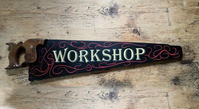 Hand Painted Saw 2, Workshop Sign, Unique Art, Man Cave Art