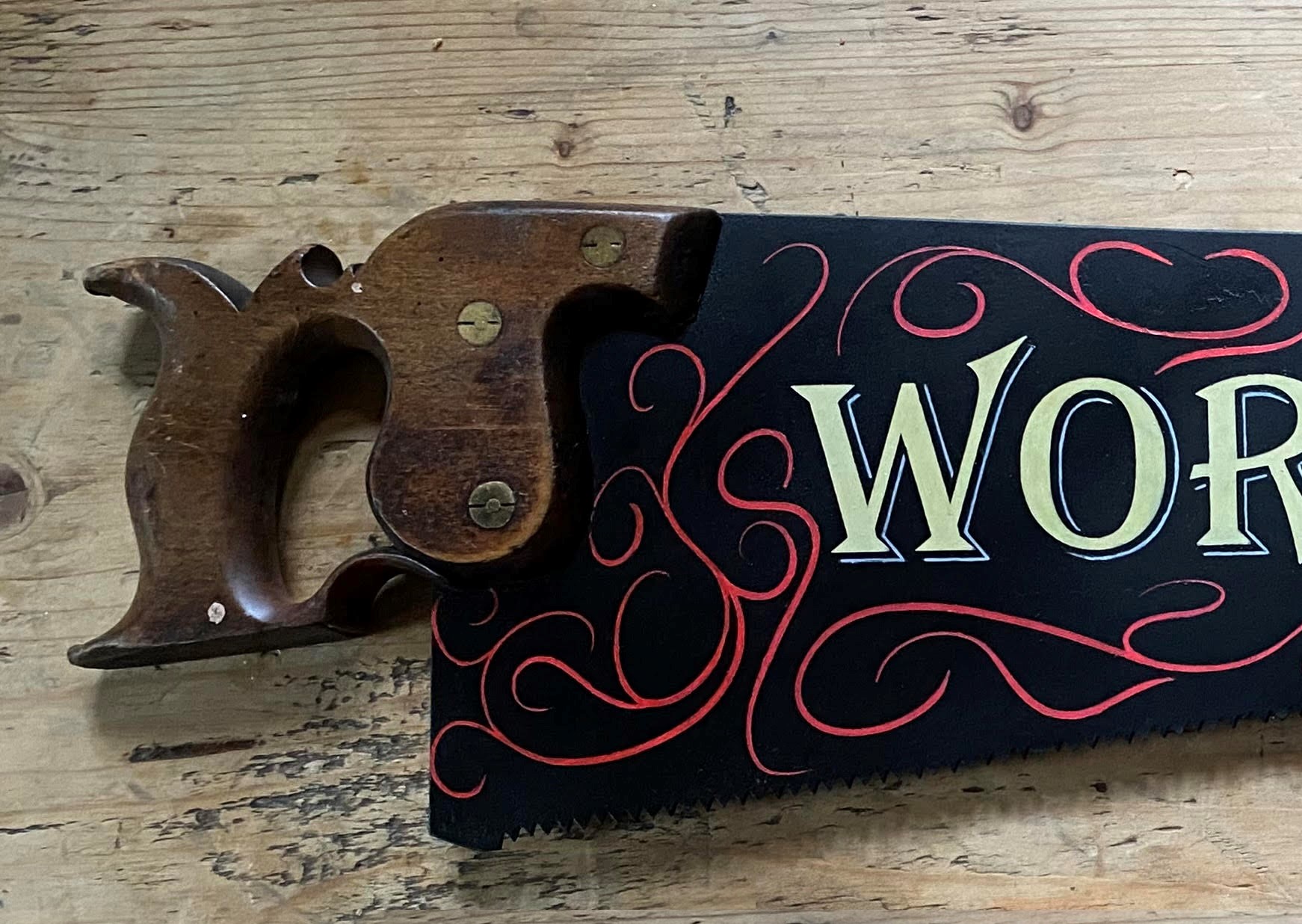 Hand Painted Saw 2, Workshop Sign, Unique Art, Man Cave Art