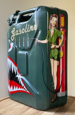 Hand Painted Vintage Fuel Can, Nose Art, Pin Up, Gasoline