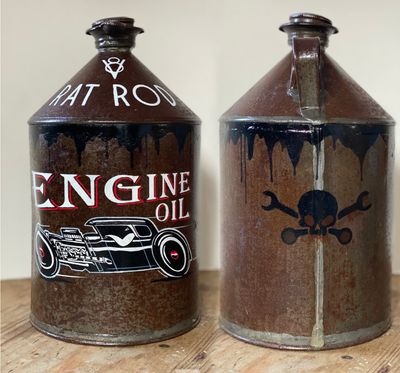 Hand Painted Vintage Fuel Can, Rat Rod artwork.