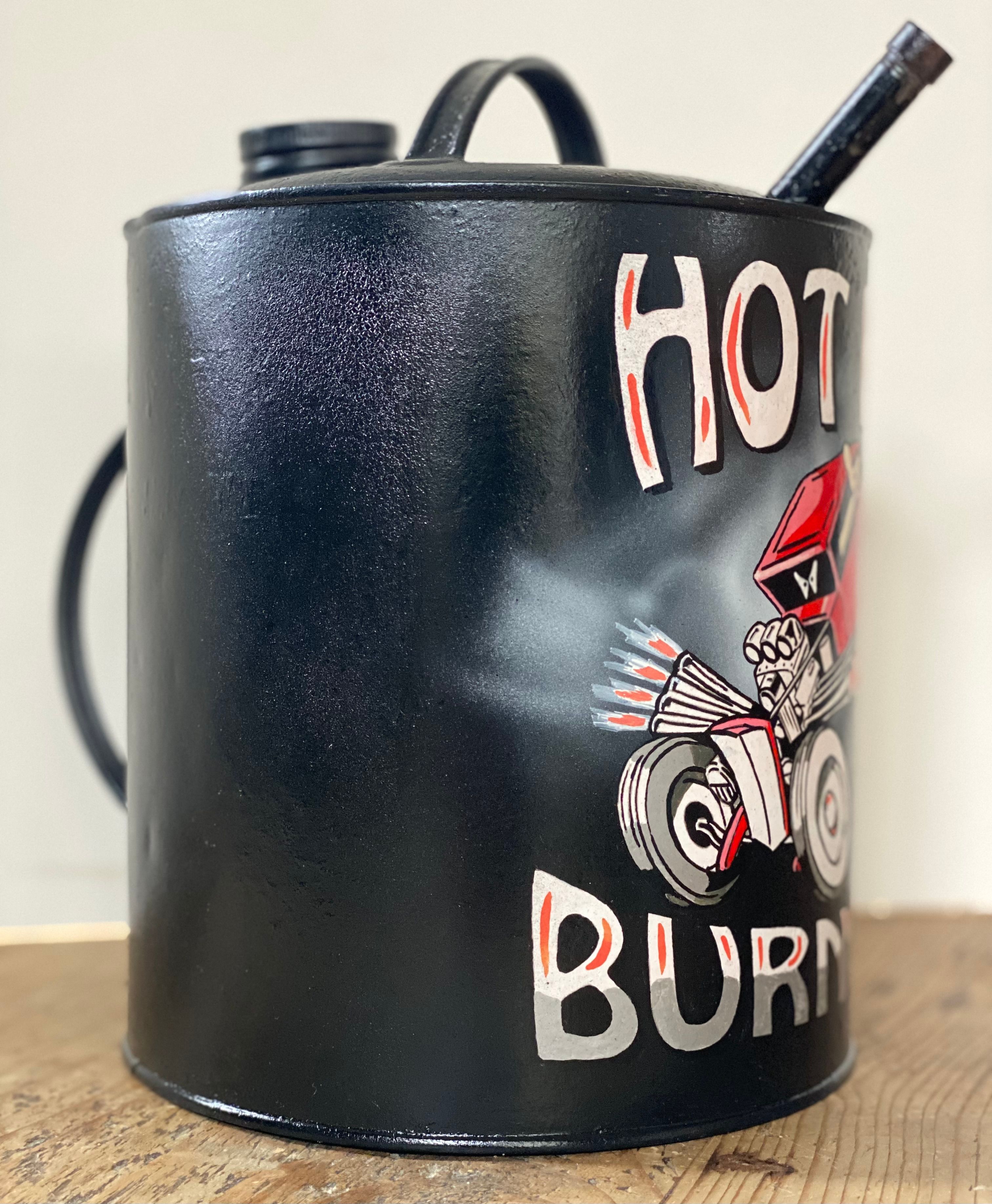 Hand Painted Vintage Fuel Can, Hot Rod Burnout