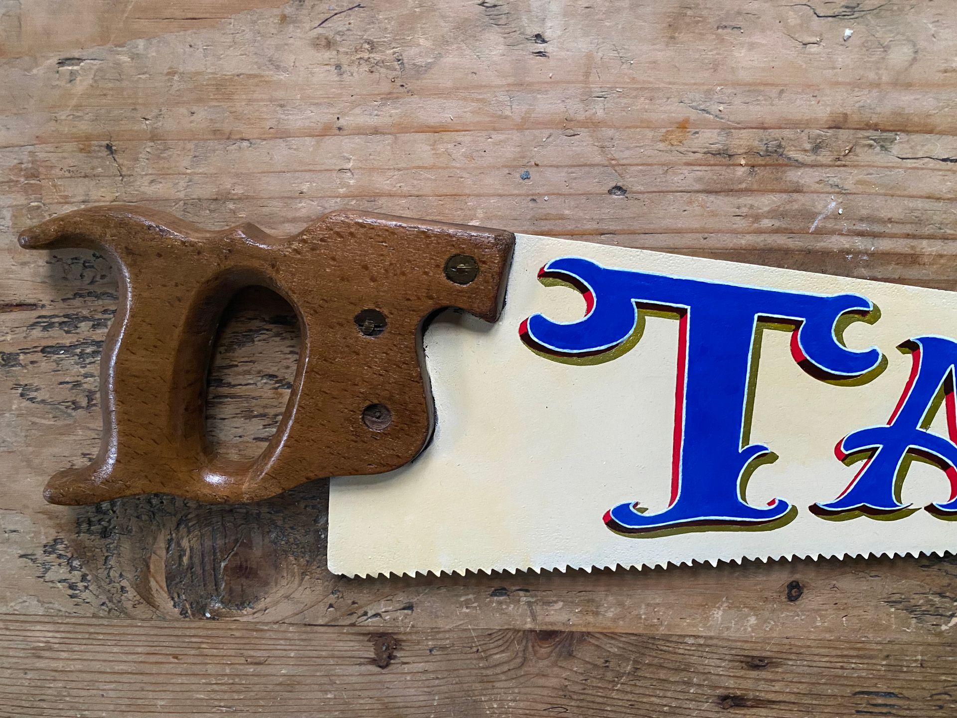 Hand Painted Saw, Tattoo Removal Sign, Unique Art, Man Cave Art