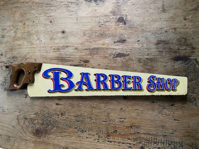Hand Painted Saw, Barber Shop Sign, Unique Art, Man Cave Art