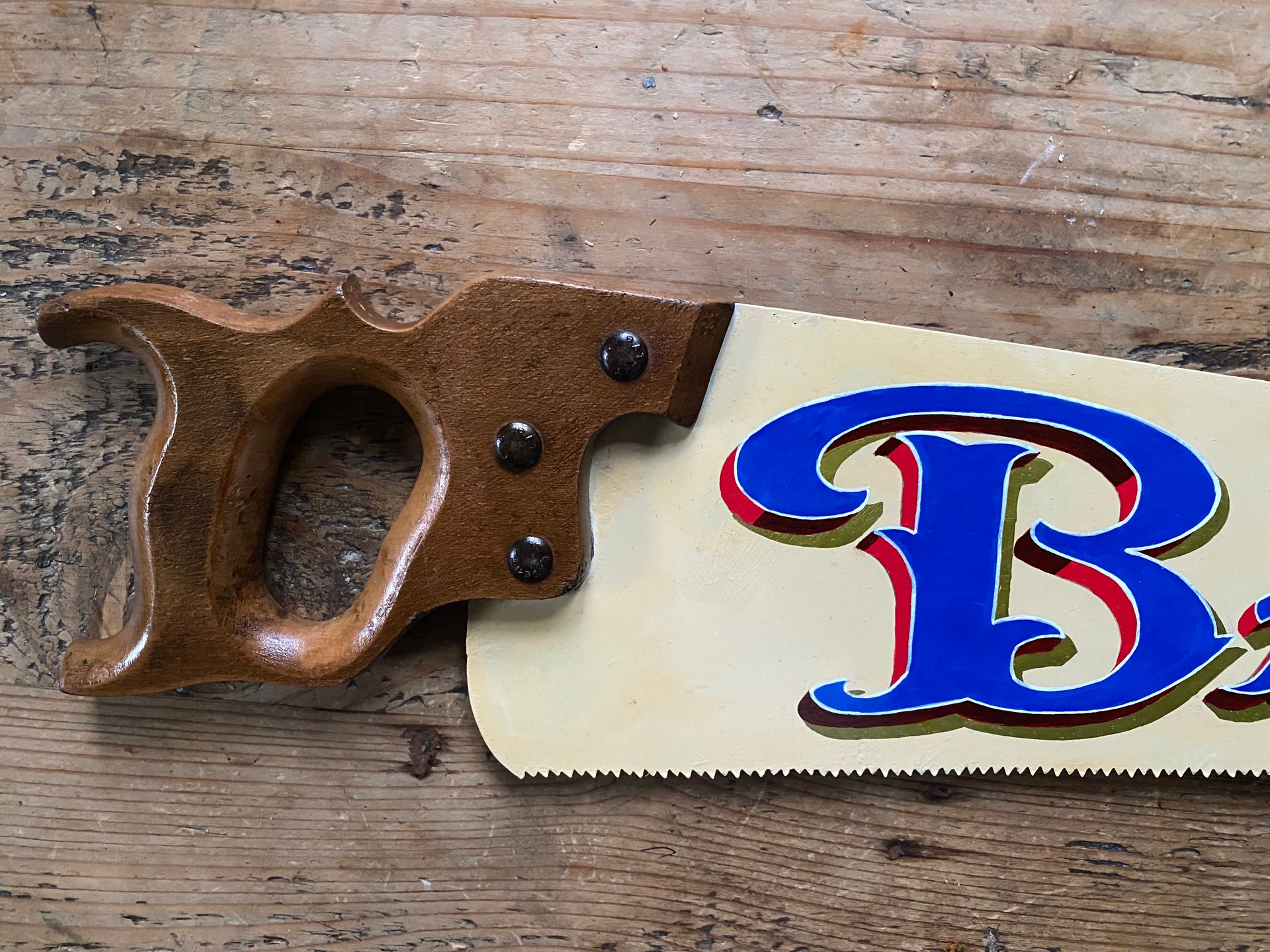 Hand Painted Saw, Barber Shop Sign, Unique Art, Man Cave Art