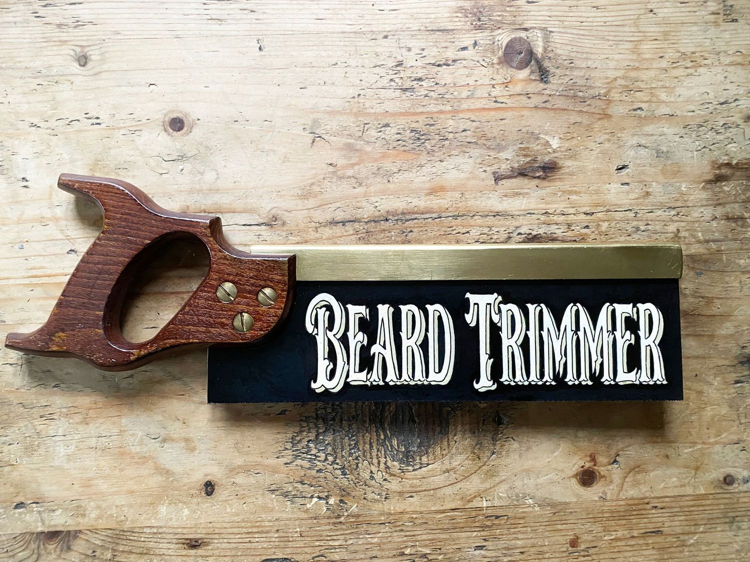 Hand Painted Saw, Beard Trimmer Sign, Unique Art, Man Cave Art