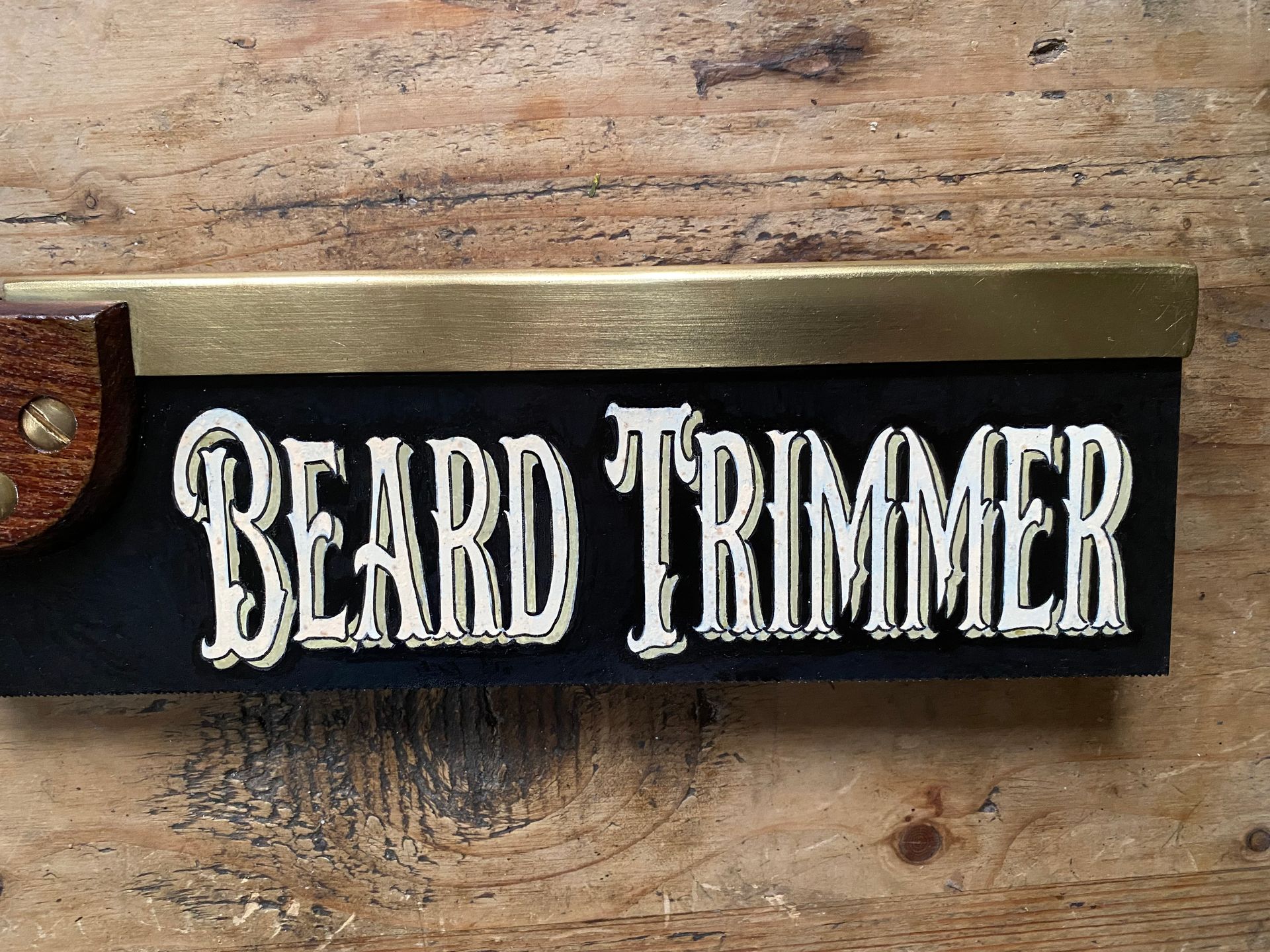 Hand Painted Saw, Beard Trimmer Sign, Unique Art, Man Cave Art