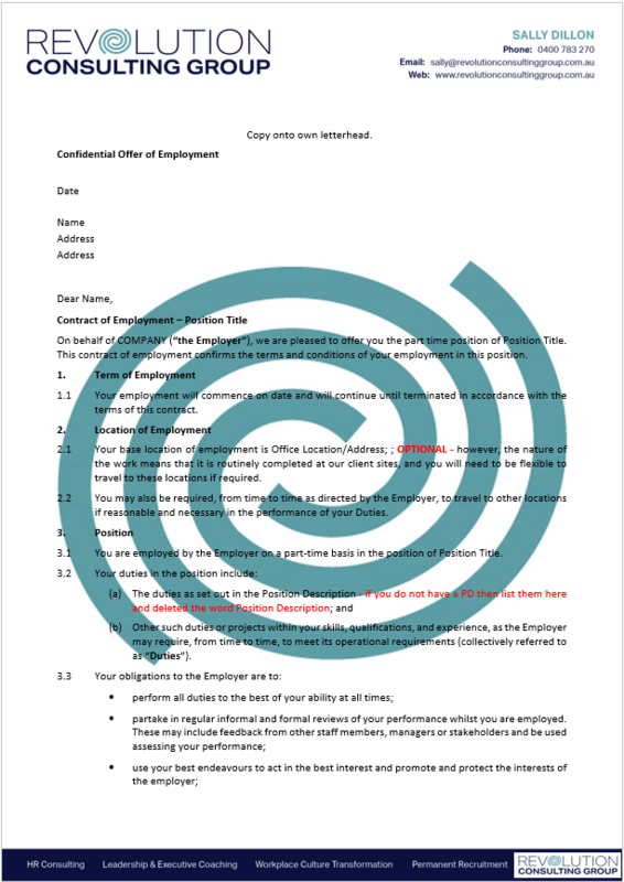 Employment Contract - Permanent Part Time - Award or Registered Agreement