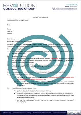 Employment Contract - Permanent Part Time - Award or Registered Agreement