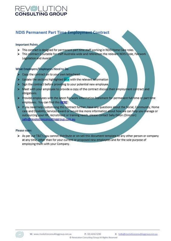 NDIS Permanent Part-Time Employment Contract Template