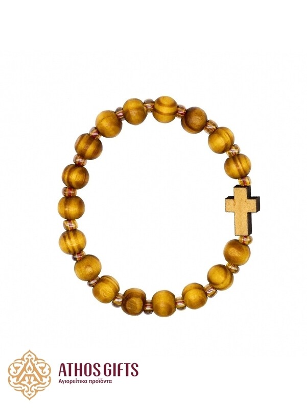 Handmade wooden bracelet with seed beads and cross