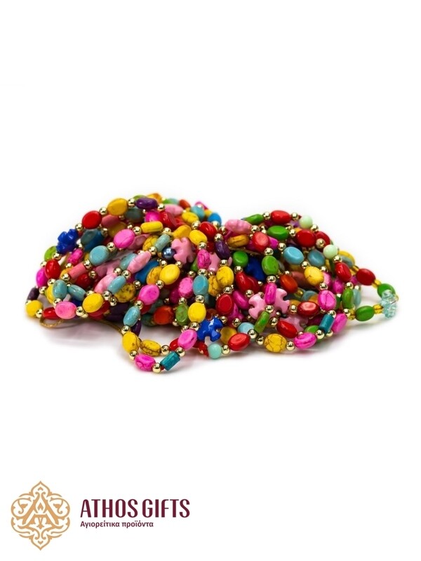 Wooden kids bracelet with seed beads and cross