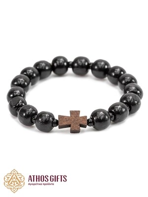 Handmade wooden bracelet with seed beads and cross