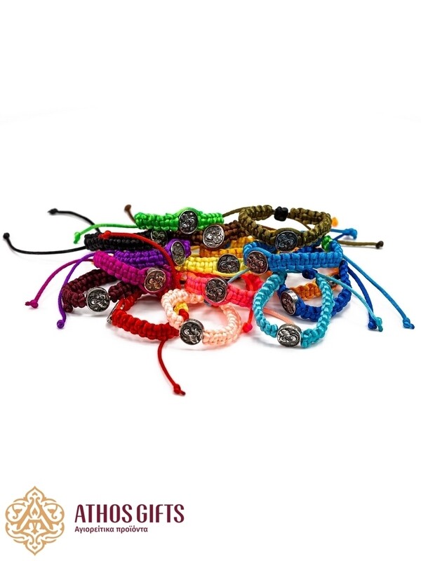 Braided bracelet with metal icon of Mother of God