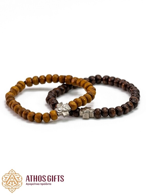 Handmade wooden bracelet with metal cross