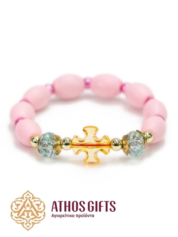 Wooden kids bracelet with seed beads and cross