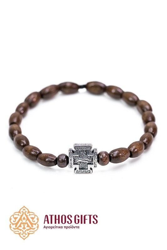 Handmade wooden bracelet with metal cross
