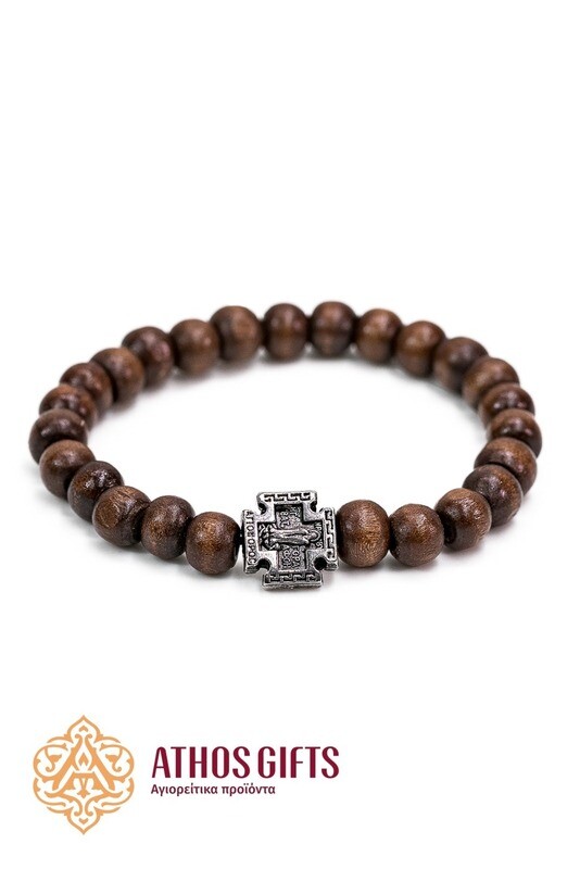 Handmade wooden bracelet with metal cross