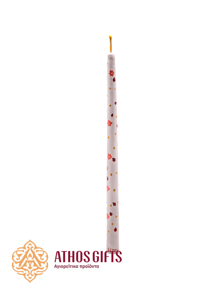 White candle with flower pattern 35 cm