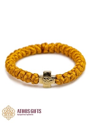 Handmade braided bracelet with cross, Color: Beige