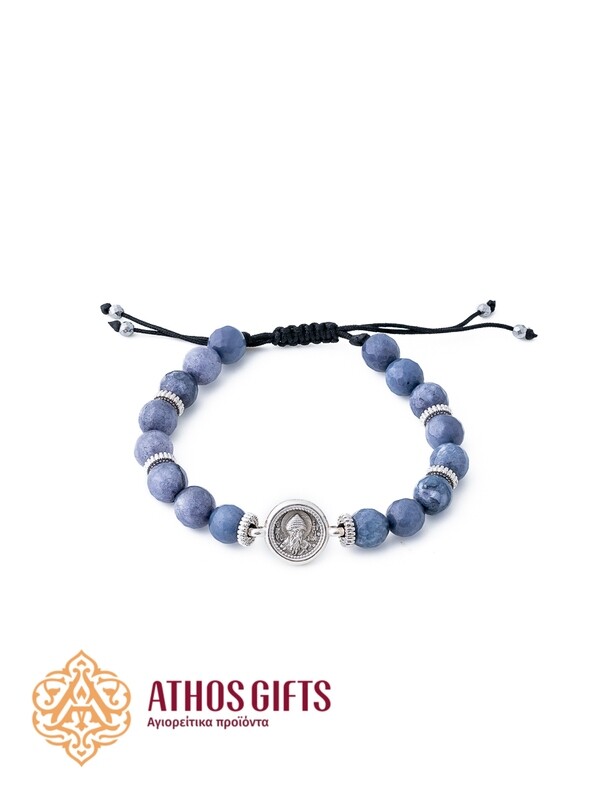 Agate bracelet with Saint Spyridon silver icon