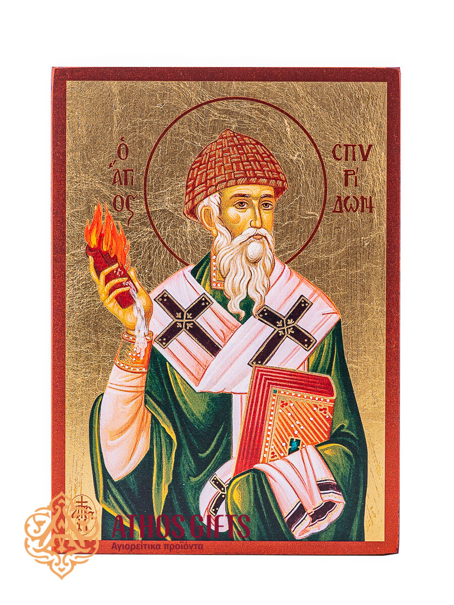 Saint Spyridon wooden icon 14 cm