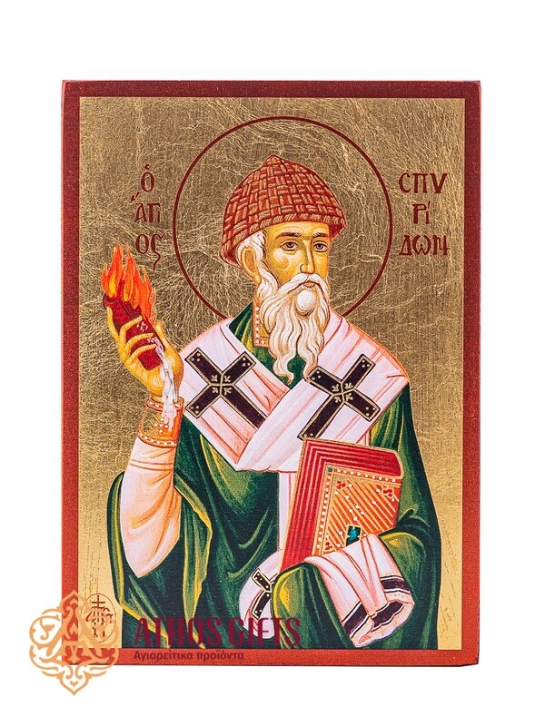 Saint Spyridon wooden icon 14 cm