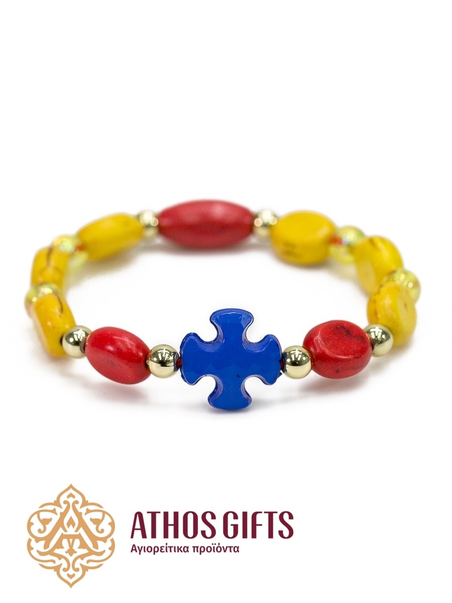 Wooden kids bracelet with seed beads and cross