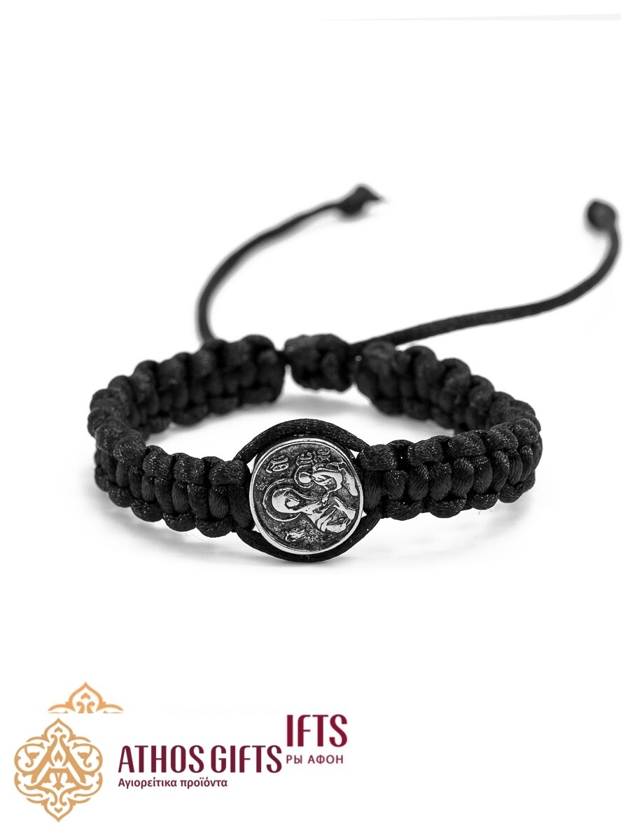 Braided bracelet with metal icon of Mother of God
