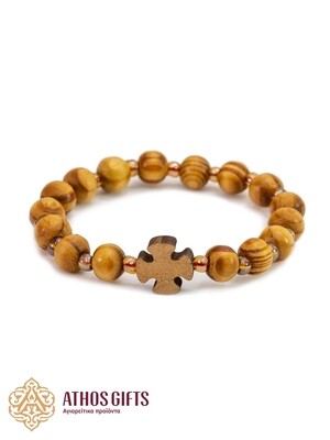 Handmade wooden bracelet with seed beads and cross