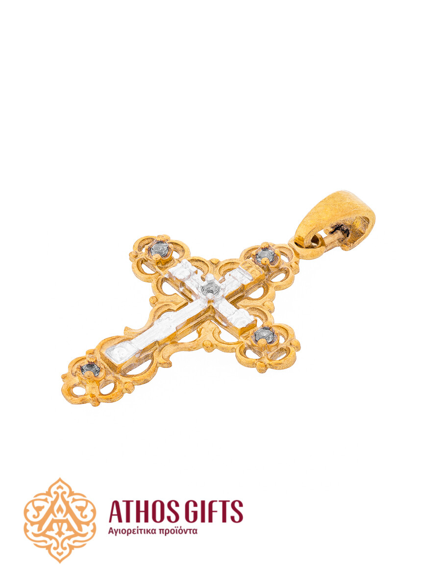Sterling silver cross with gilding 3 cm, Rhinestone color: White