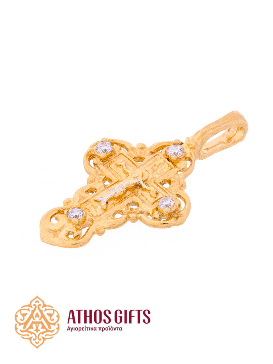 Sterling silver cross with gilding 2,5 cm, Rhinestone color: White