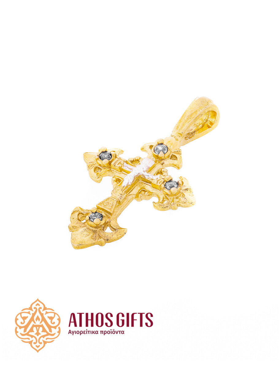 Sterling silver cross with gilding 2,5 cm, Rhinestone color: White