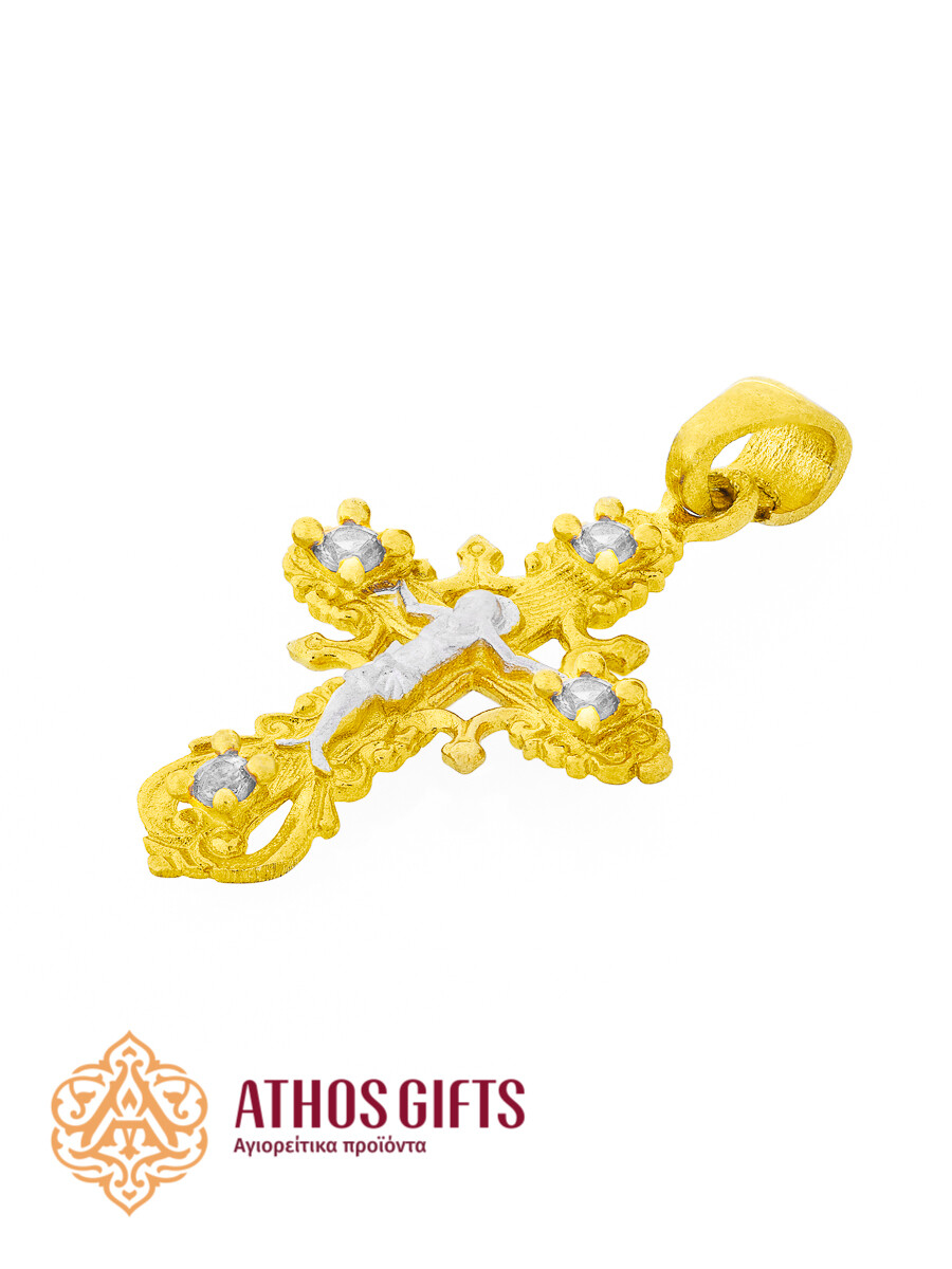 Sterling silver cross with gilding 2,5 cm, Rhinestone color: White