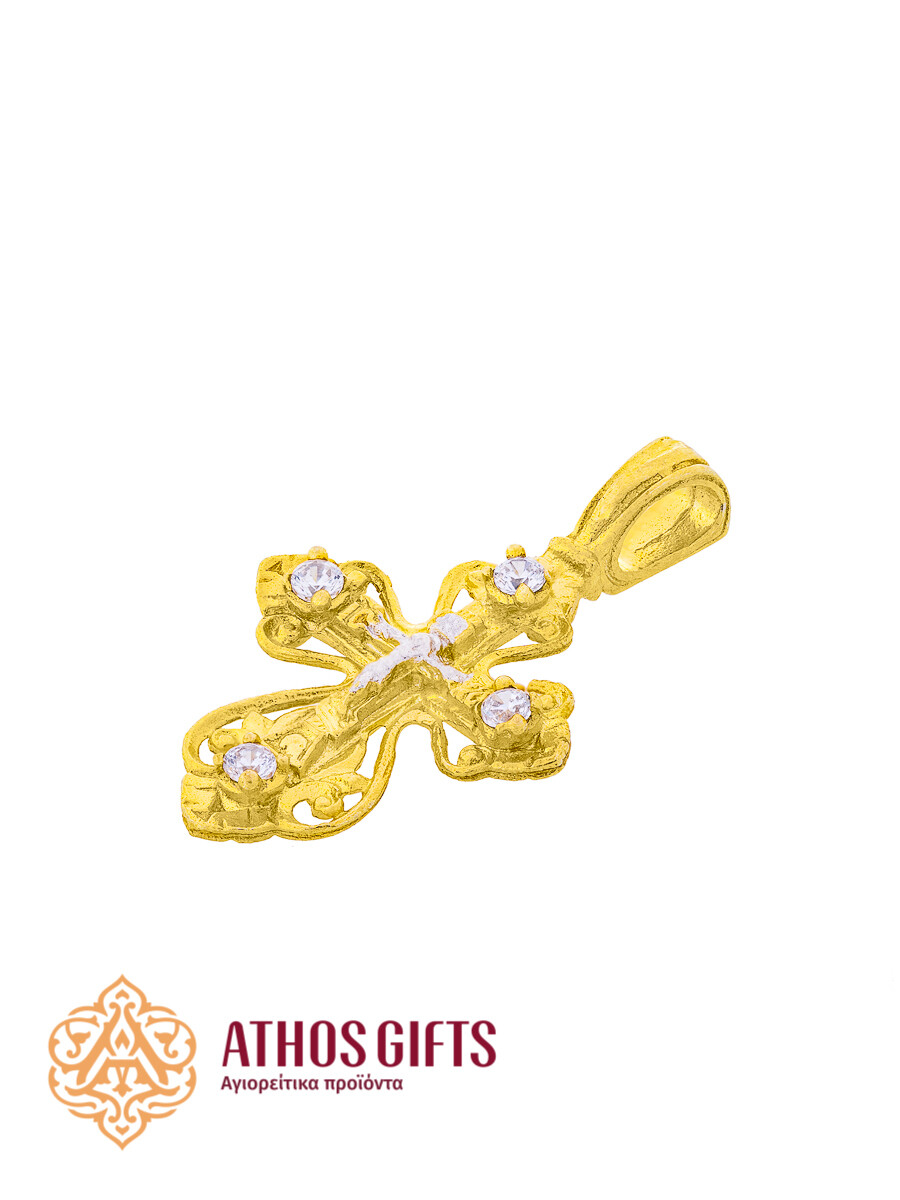 Sterling silver cross with gilding 2,5 cm, Rhinestone color: White