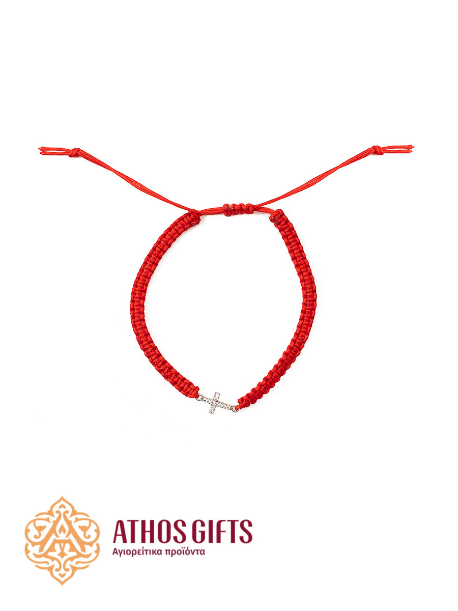 Braided bracelet with silver cross, Color: Red